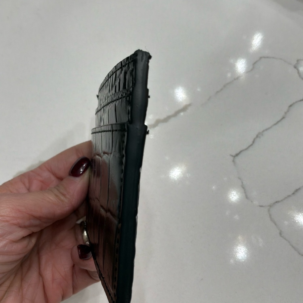 YSL Patent Leather Croc Embossed Cassandre Card Holder - Picture 3 of 5